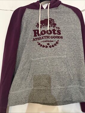 Roots Hooded Sweatshirt in Gray and Burgundy
